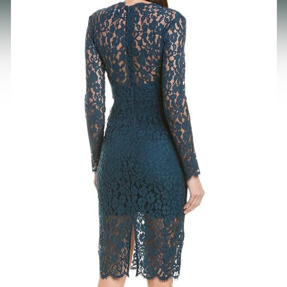 Bardot Teal Blue Midnight Lace Dress Midi Sheath Size 2 - Picture 3 of 7